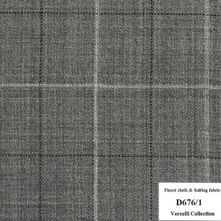 D676/1 Vercelli CXM - Vải Suit 95% Wool - Xám Caro
